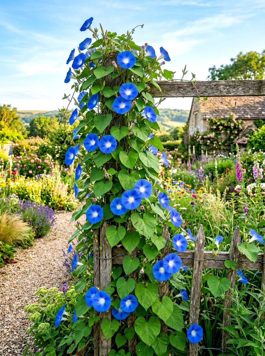 Morning glory garden fence - 30 summer bloom garden ideas