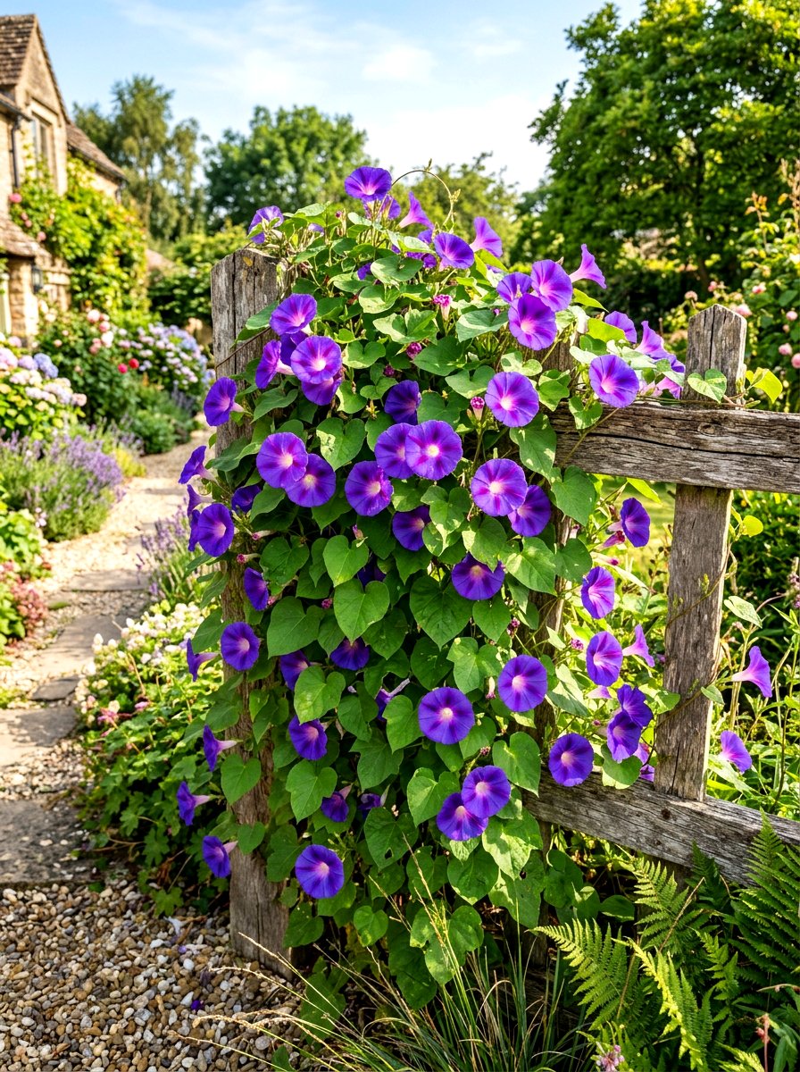 Morning glory vine - 30 purple flower garden ideas