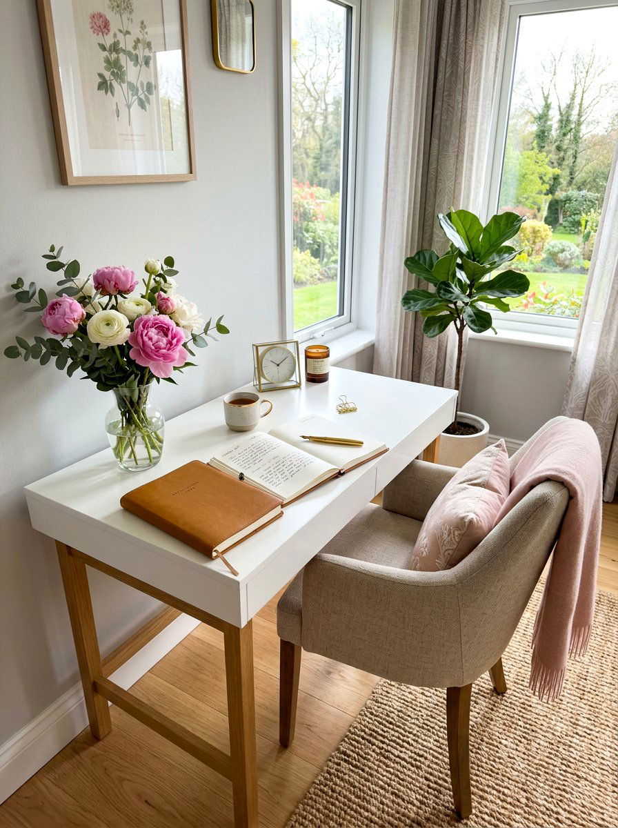 Morning journaling station setup - 30 phone free bedroom ideas for adults