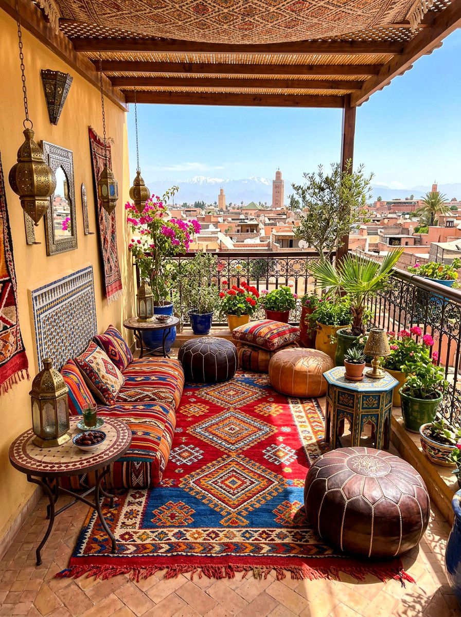 Moroccan Balcony Rug Seating - 30 balcony seating nook ideas