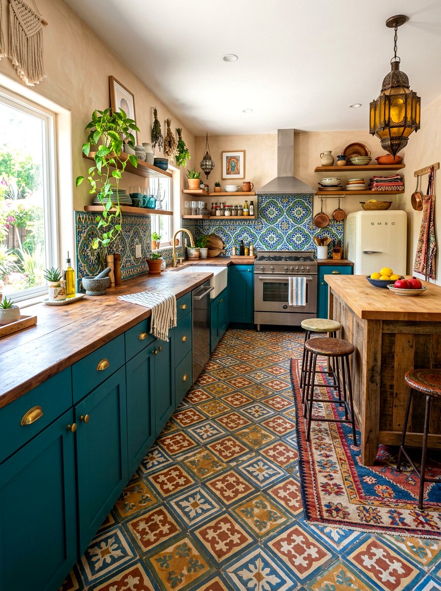 Moroccan Cement Diagonal Tile - 30 diagonal tile kitchen floor ideas