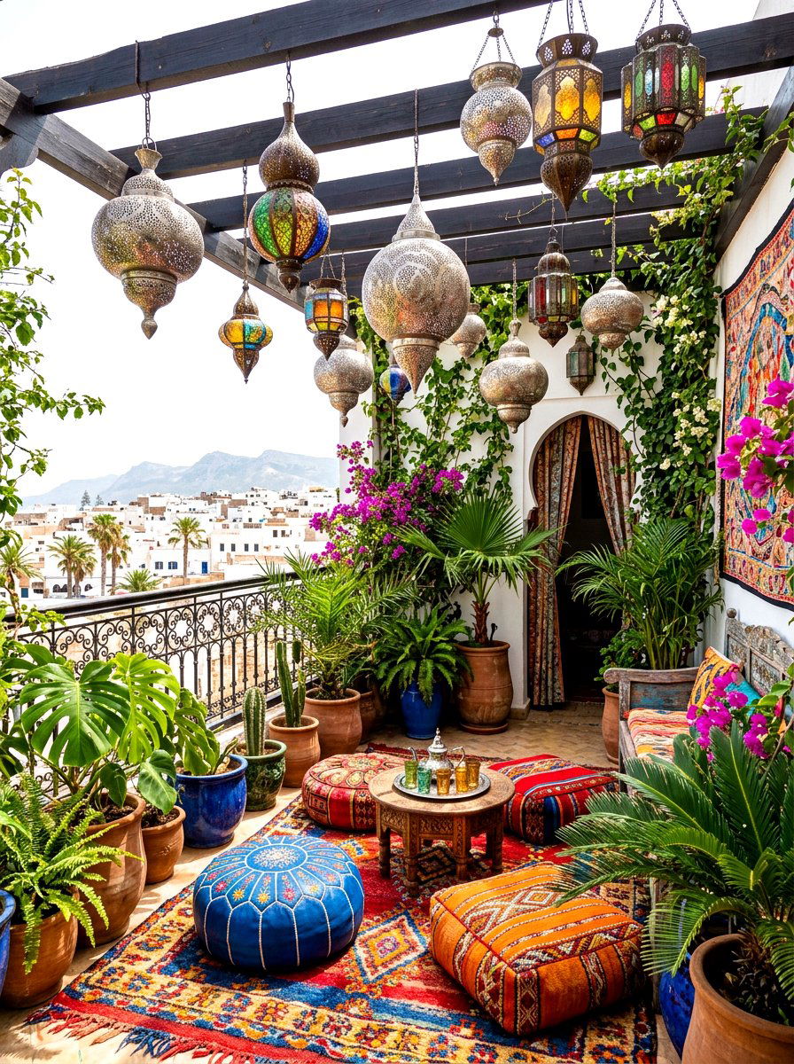 Moroccan Hanging Lamps - 30 apartment patio lighting ideas