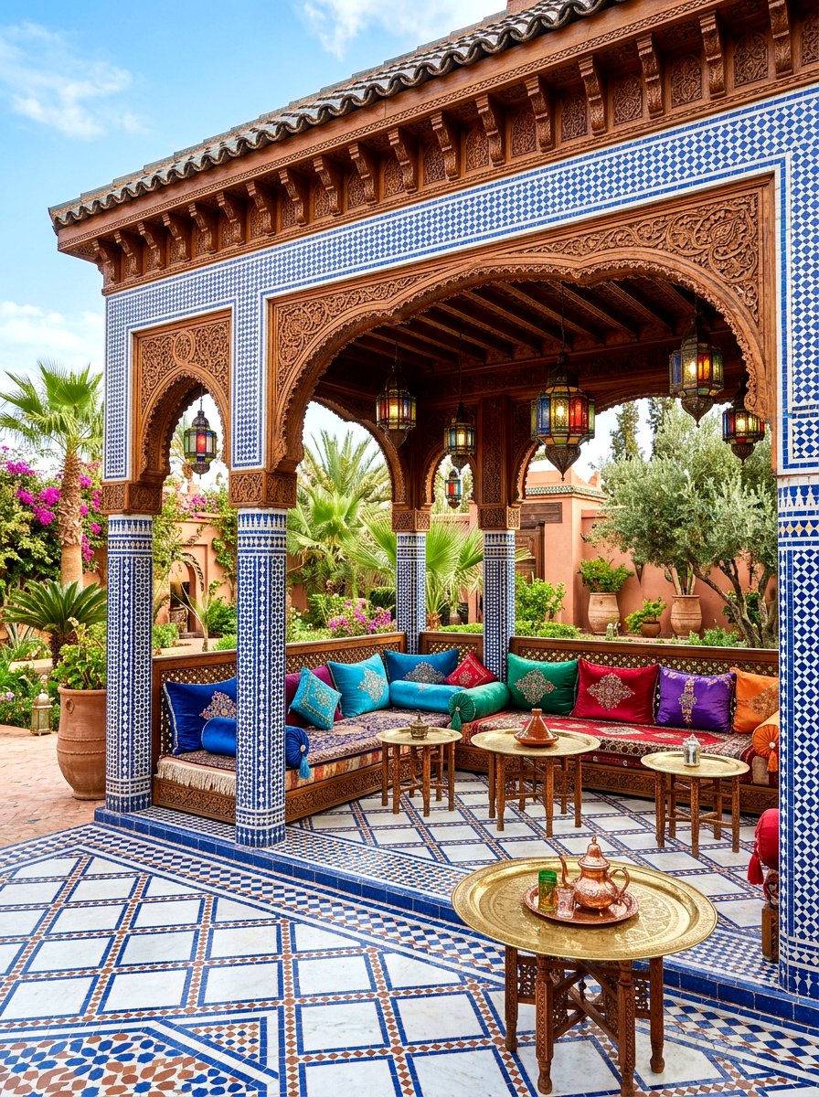 Moroccan Inspired Cabana With Mosaic Tiles - 30 backyard cabana lounge ideas