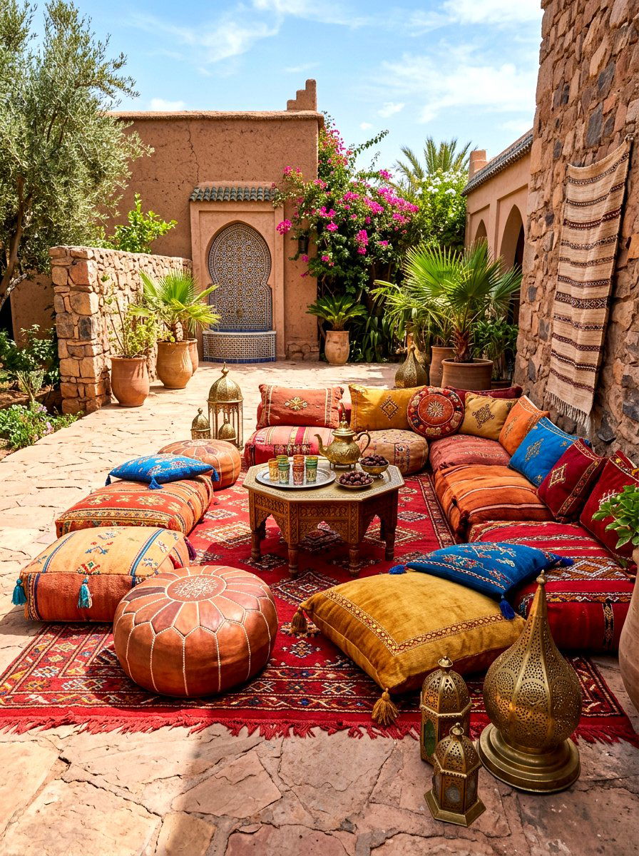 Moroccan Inspired Floor Cushions - 30 resort patio lounge ideas