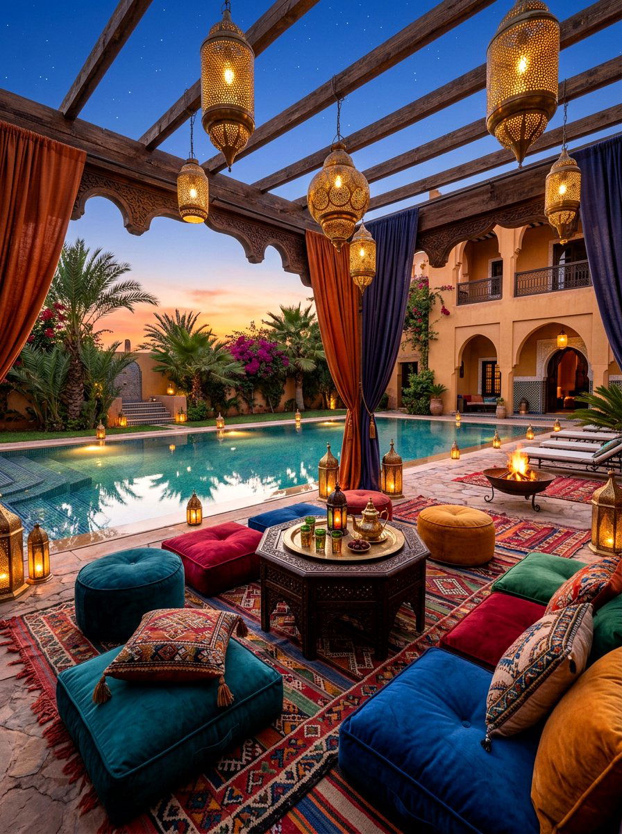 Moroccan Inspired Lounge - 30 pool party tablescape ideas