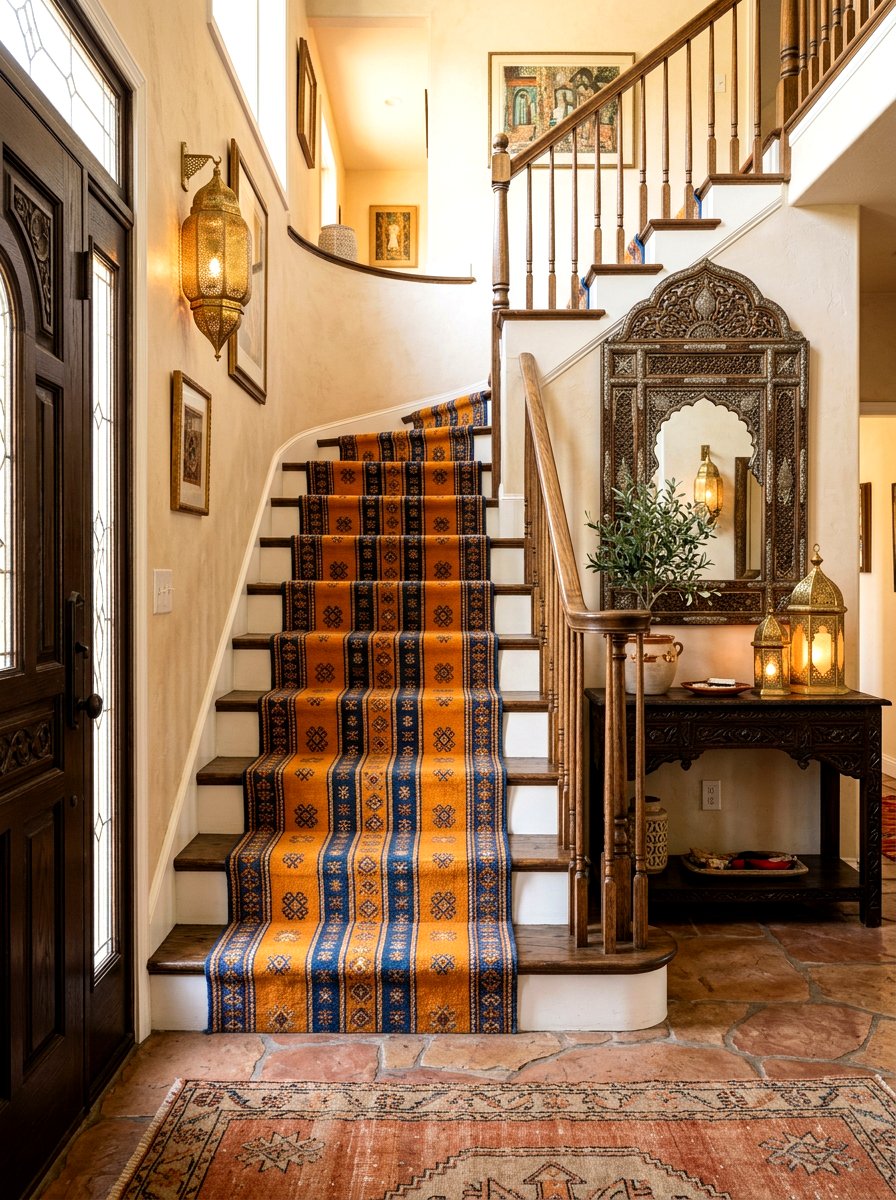 Moroccan Inspired Striped Stair Runner - 30 stair runner stripe ideas