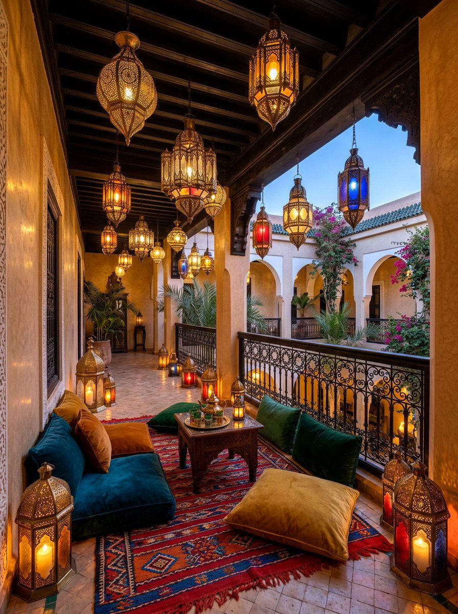 Moroccan Lantern Balcony Lighting - 30 condo balcony lounge ideas