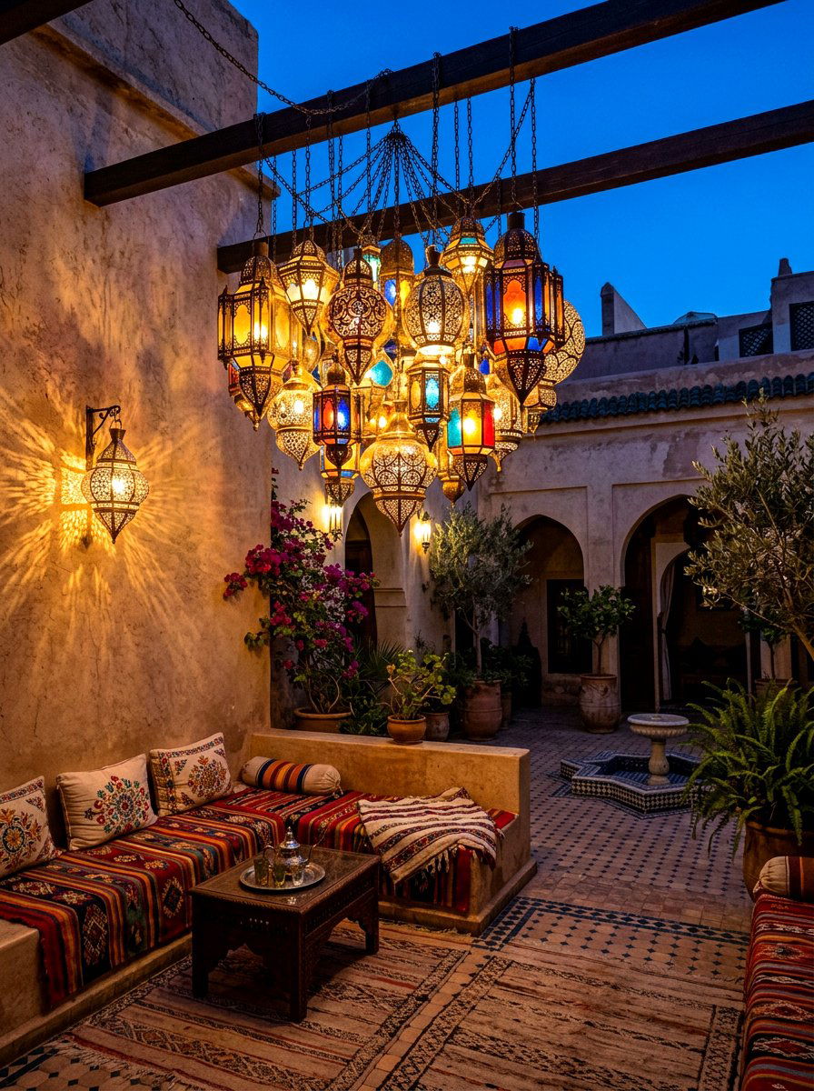 Moroccan Lantern Cluster - 30 lantern cluster patio ideas