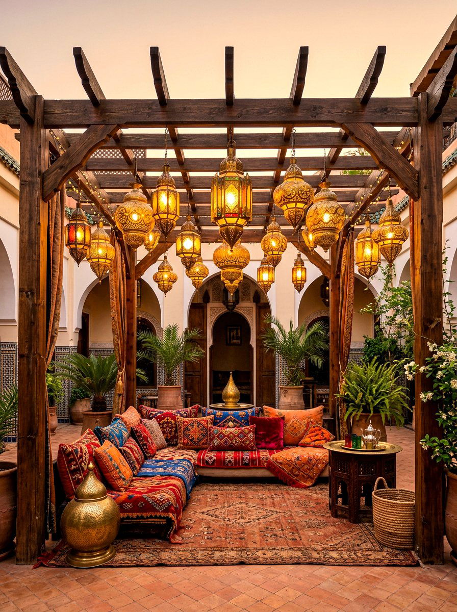 Moroccan Lantern Display - 30 intimate patio ideas