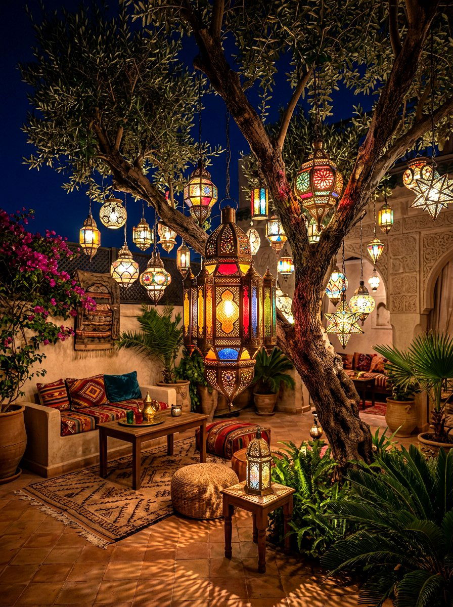 Moroccan Lantern In Tree - 30 tree lighting ideas