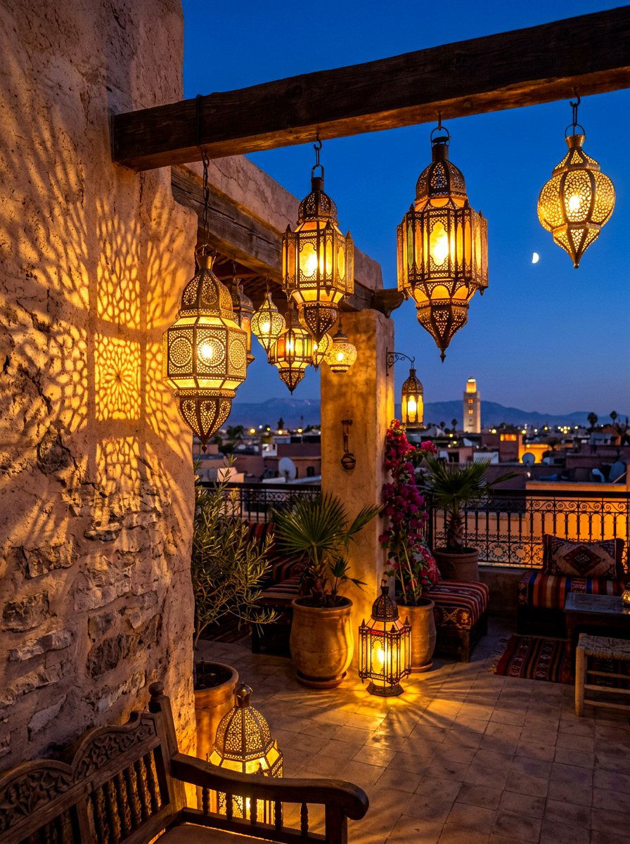 Moroccan Lantern Lighting - 30 Mediterranean patio lounge ideas