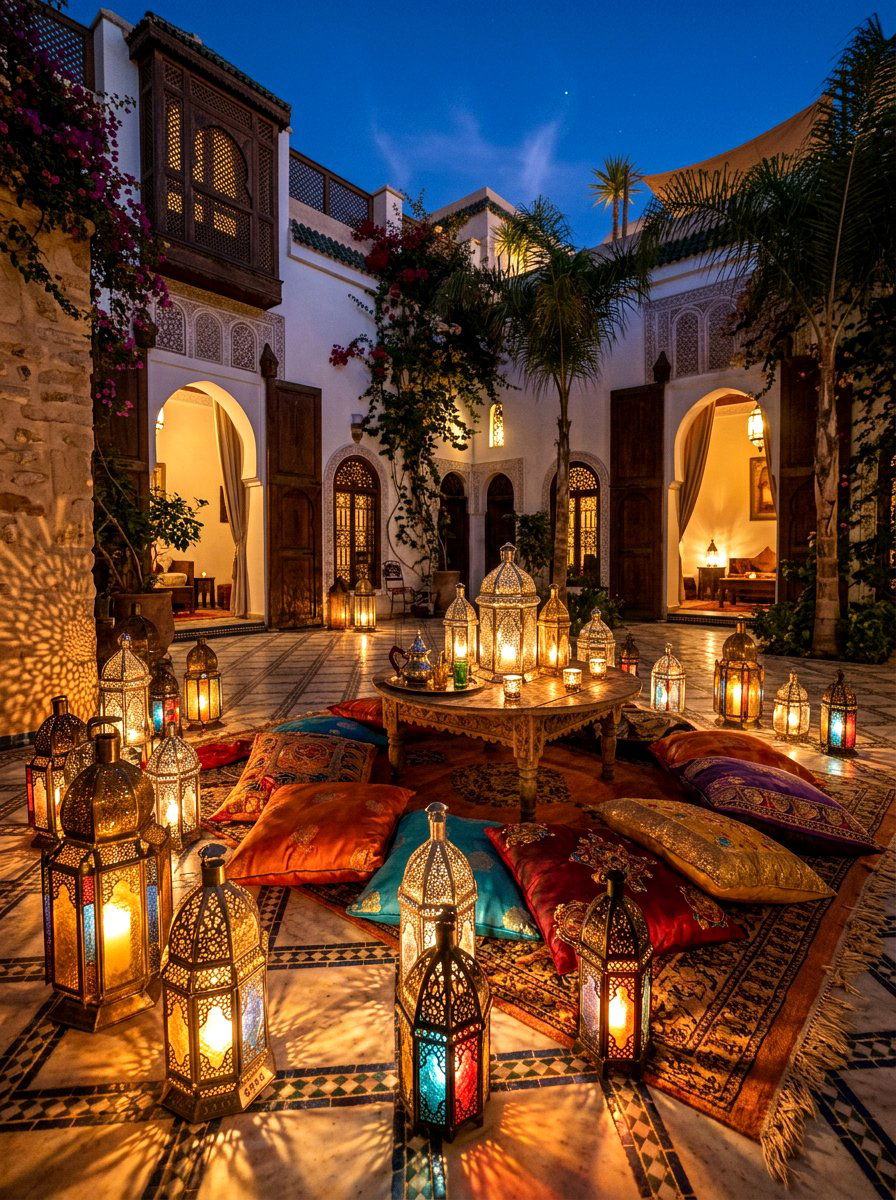 Moroccan Lantern Setup - 30 summer dinner party patio ideas