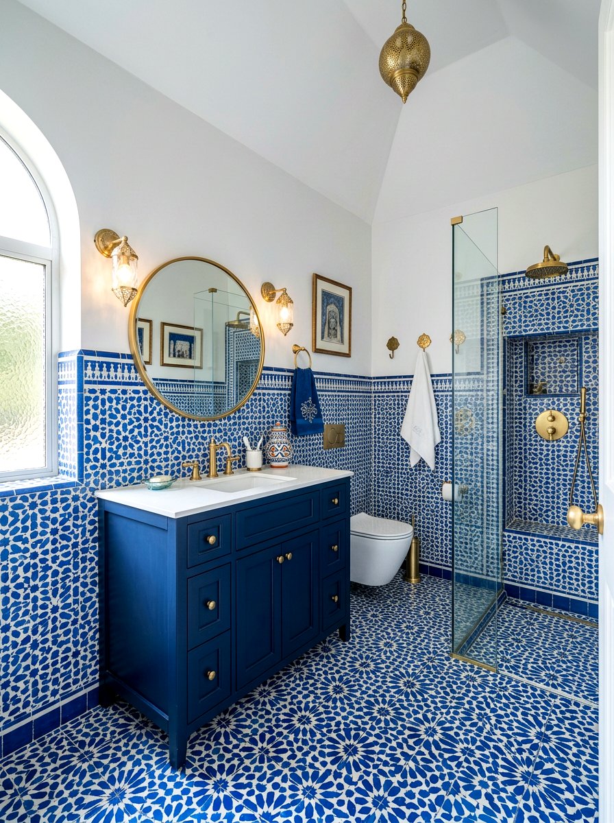 Moroccan Patterned Tile Bathroom - 30 half tiled bathroom ideas