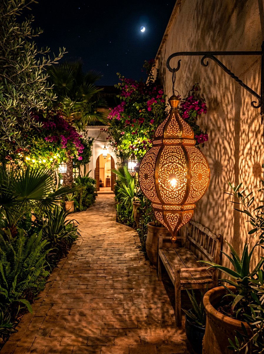 Moroccan Pierced Metal Lantern - 30 lantern pathway ideas