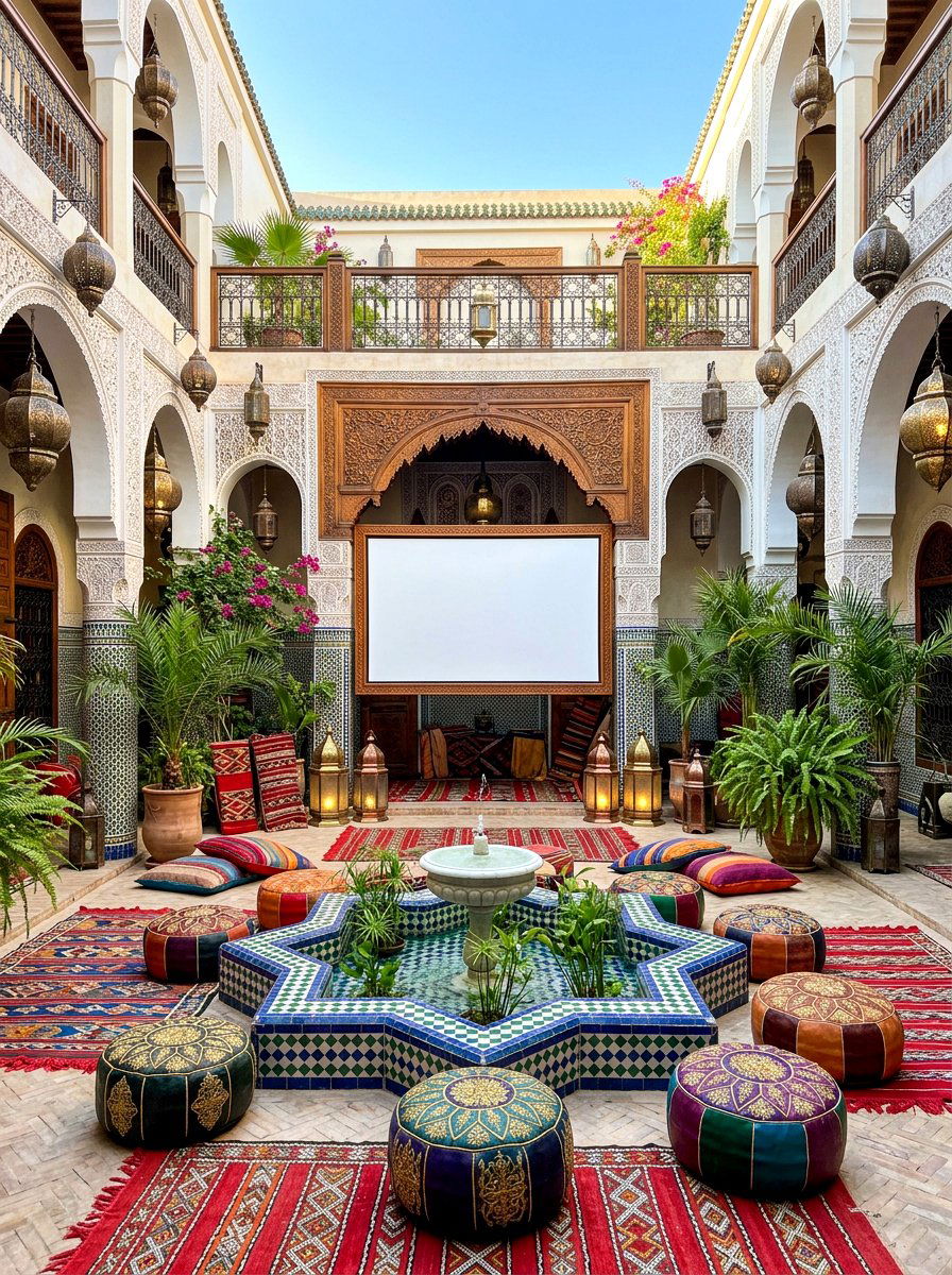 Moroccan Riad Style Courtyard - 30 outdoor movie patio ideas