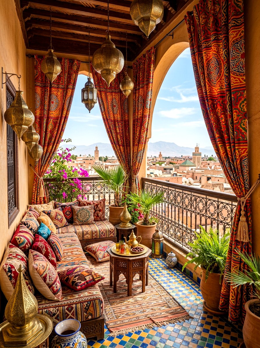 Moroccan Style Colorful Balcony Curtains - 30 balcony privacy curtain ideas