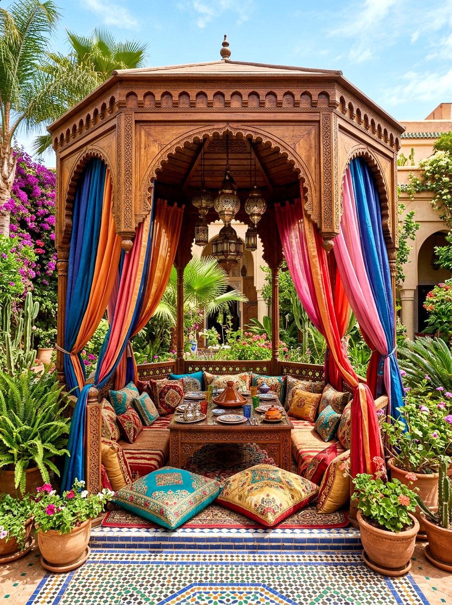 Moroccan Style Gazebo Dining - 30 gazebo dining area ideas