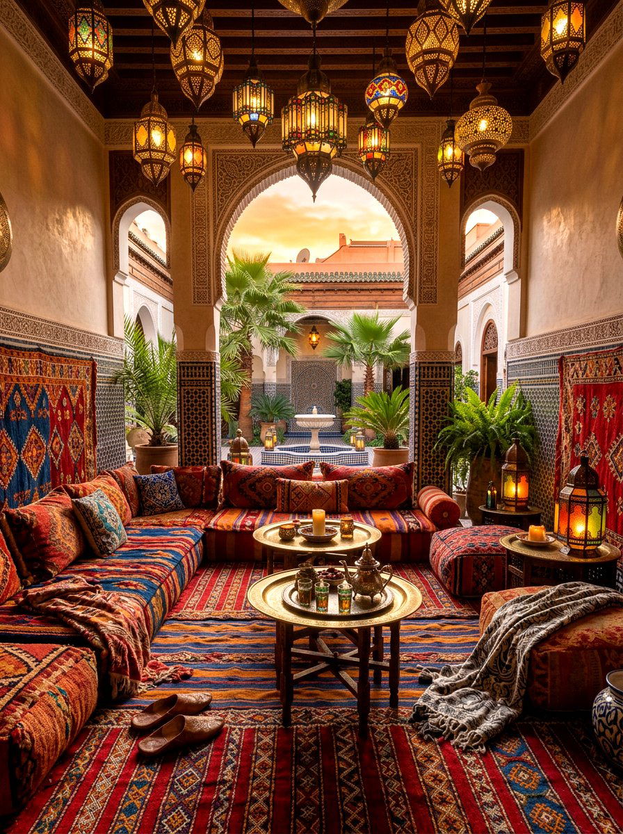 Moroccan Style Lantern Seating - 30 candle lantern patio ideas