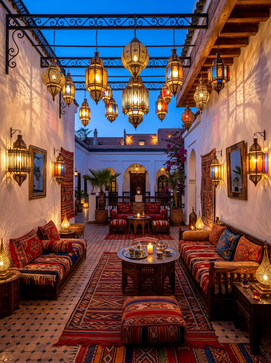 Moroccan Style Lanterns - 30 Mediterranean backyard lounge ideas