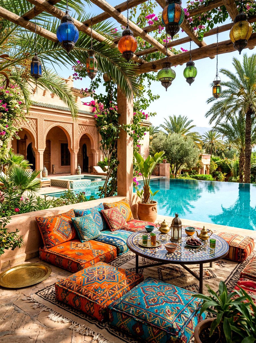 Moroccan Style Lounge - 30 poolside dining ideas