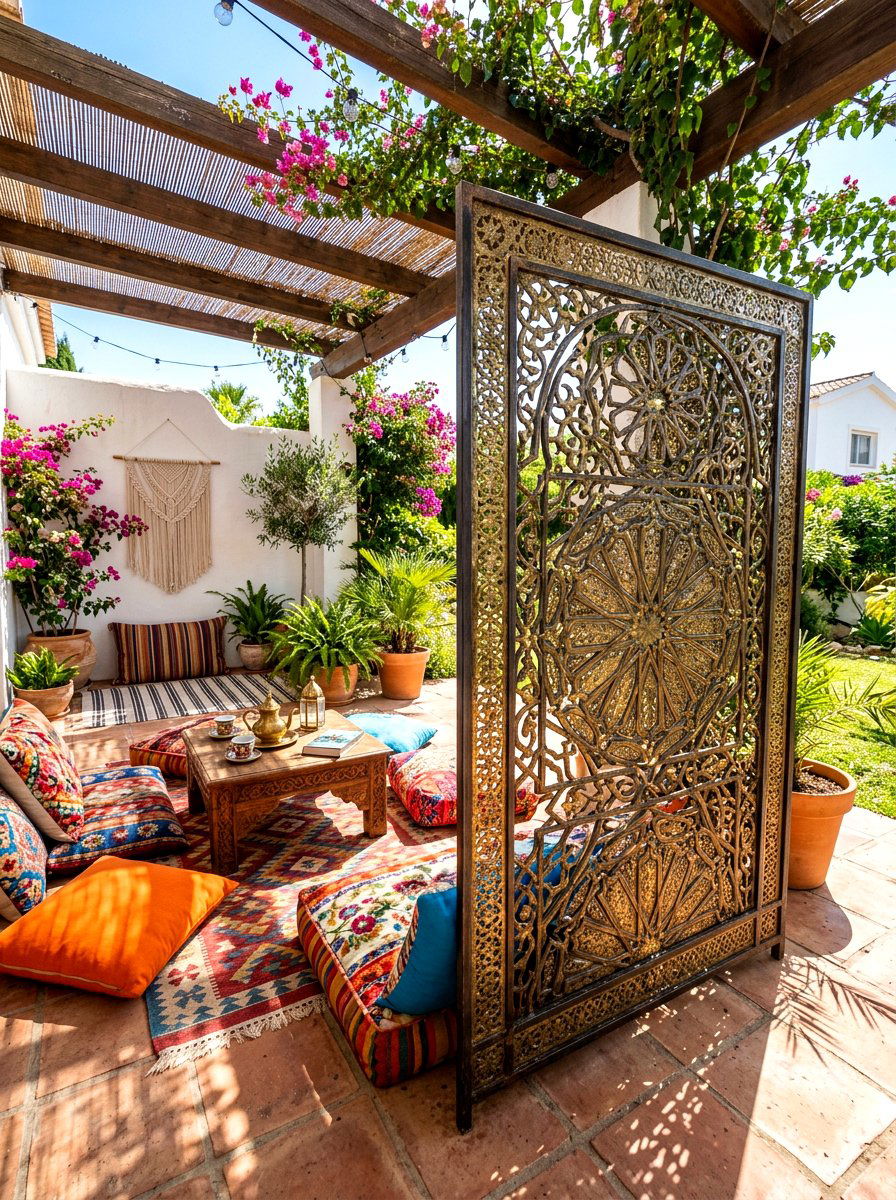 Moroccan Style Privacy Screen - 30 laser cut privacy panel ideas
