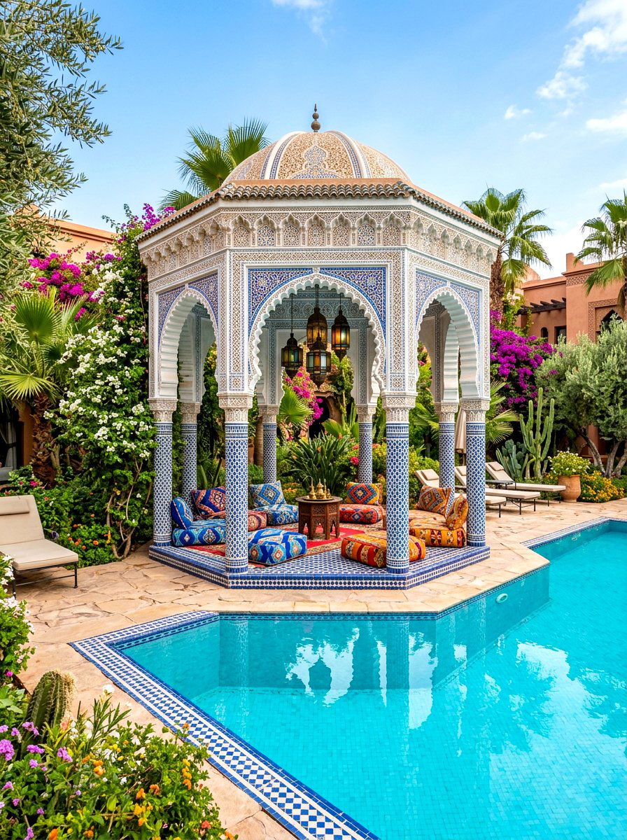 Moroccan Style Tiled Gazebo - 30 poolside gazebo ideas