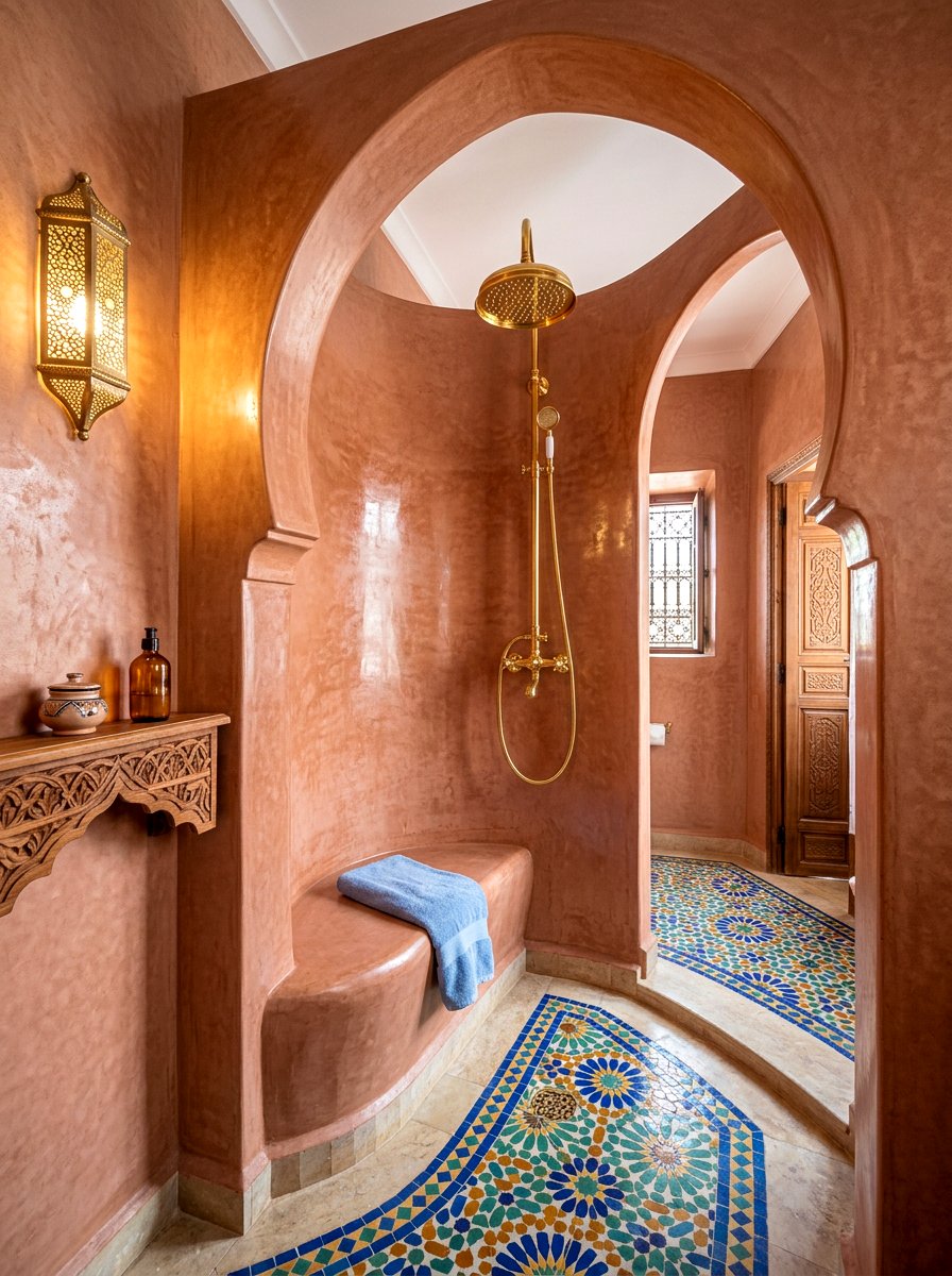 Moroccan Tadelakt Shower - 30 plaster wall ideas