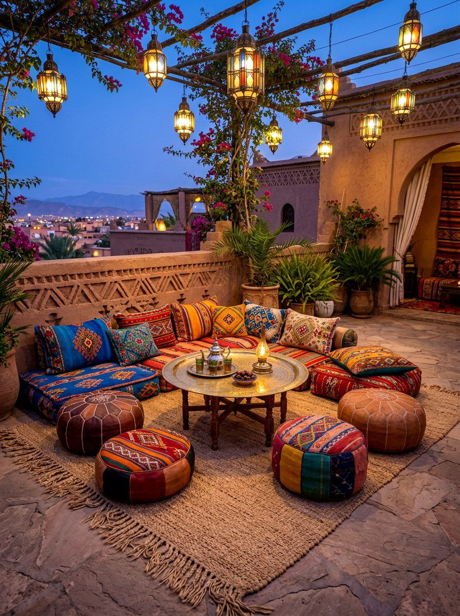 Moroccan Themed Floor Seating - 30 backyard lounge zone ideas