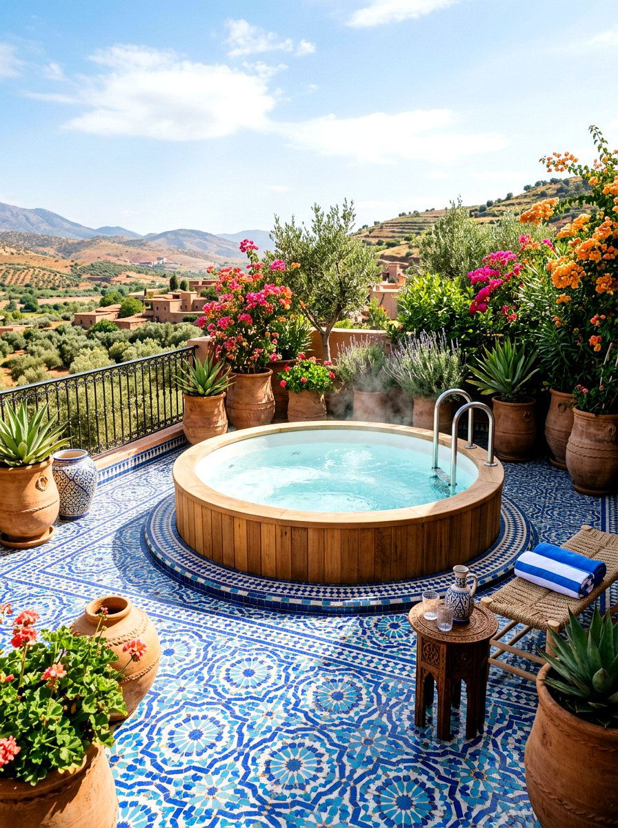 Moroccan Tile Patio - 30 hot tub patio decor ideas aesthetic