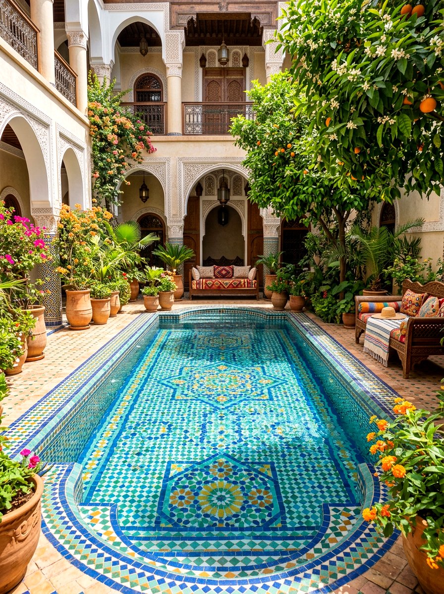 Moroccan Tile Pool - 30 small backyard pool ideas