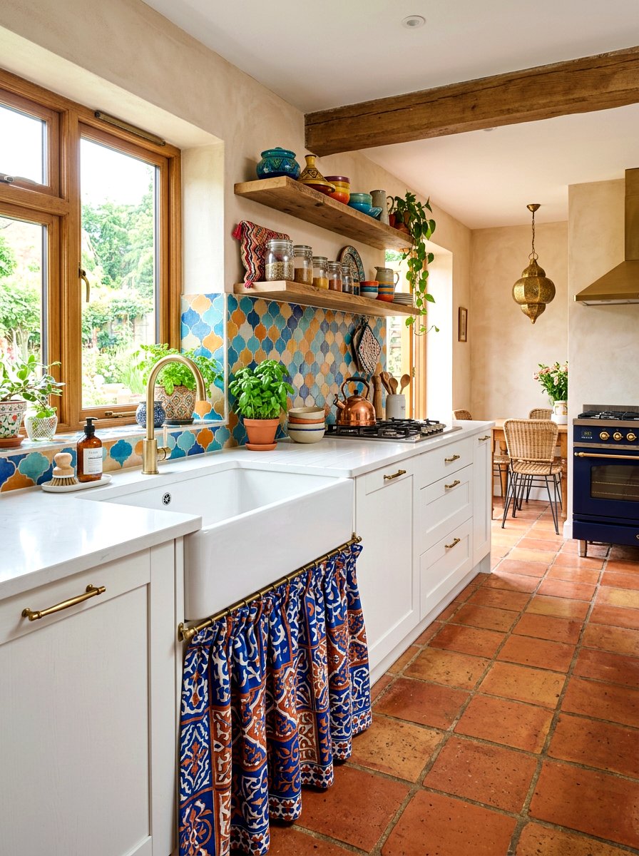 Moroccan Tile Print Sink Skirt - 30 sink skirt kitchen ideas