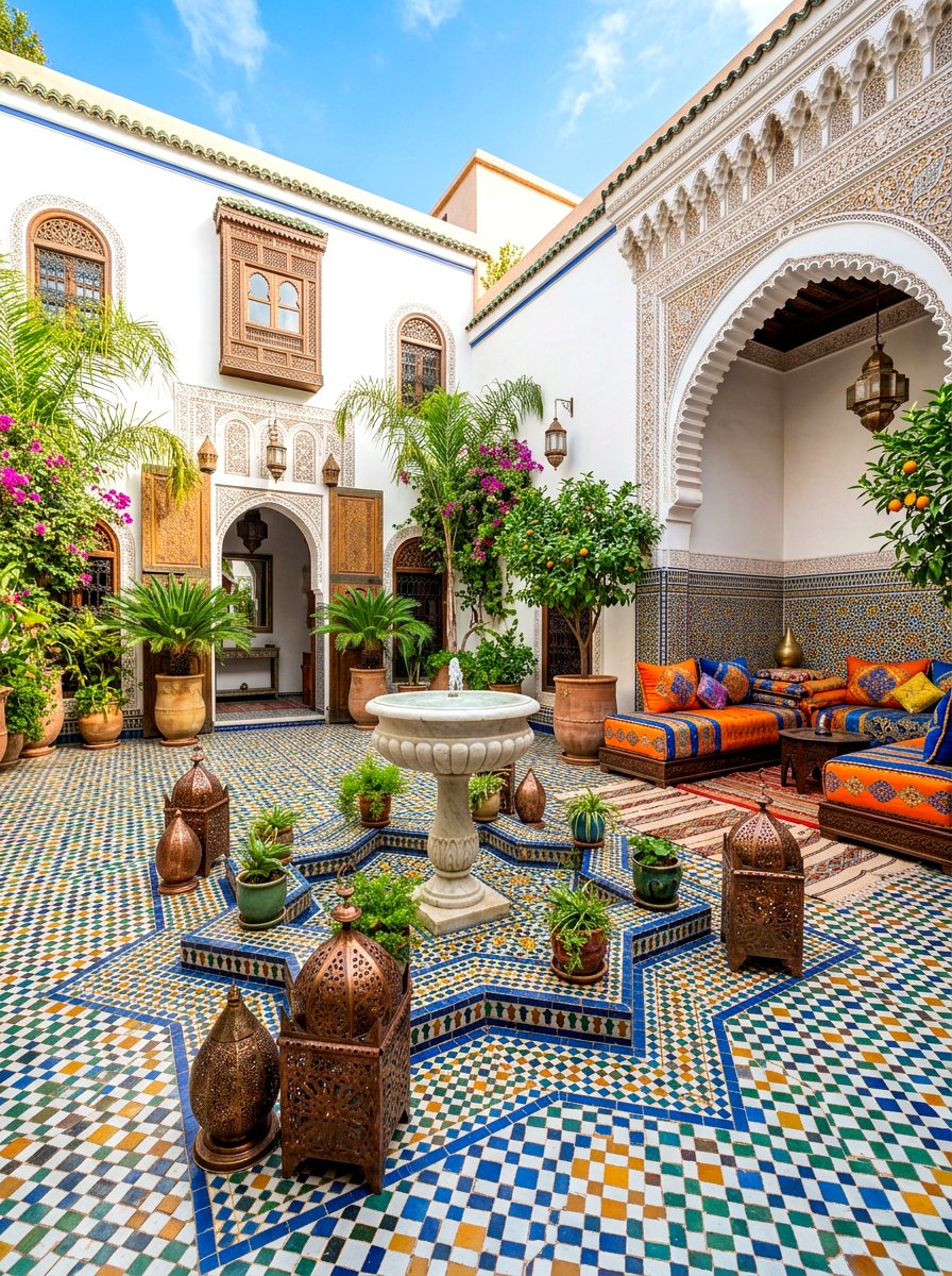 Moroccan Tiled Courtyard - 30 courtyard style backyard ideas