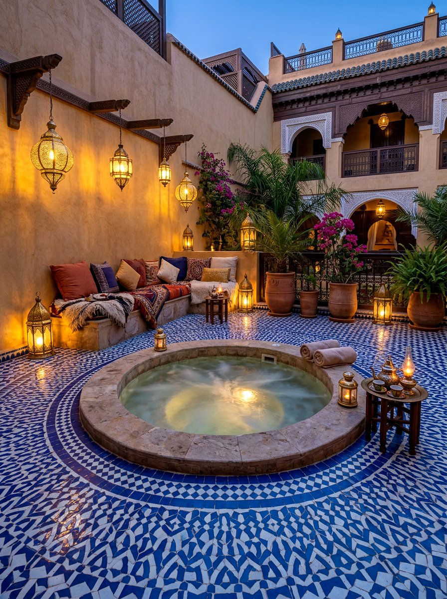 Moroccan Tiled Spa Patio - 30 spa patio retreat ideas