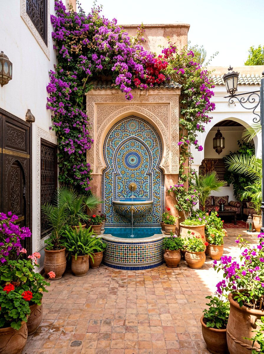 Moroccan Tiled Wall Fountain - 30 entry fountain landscaping ideas