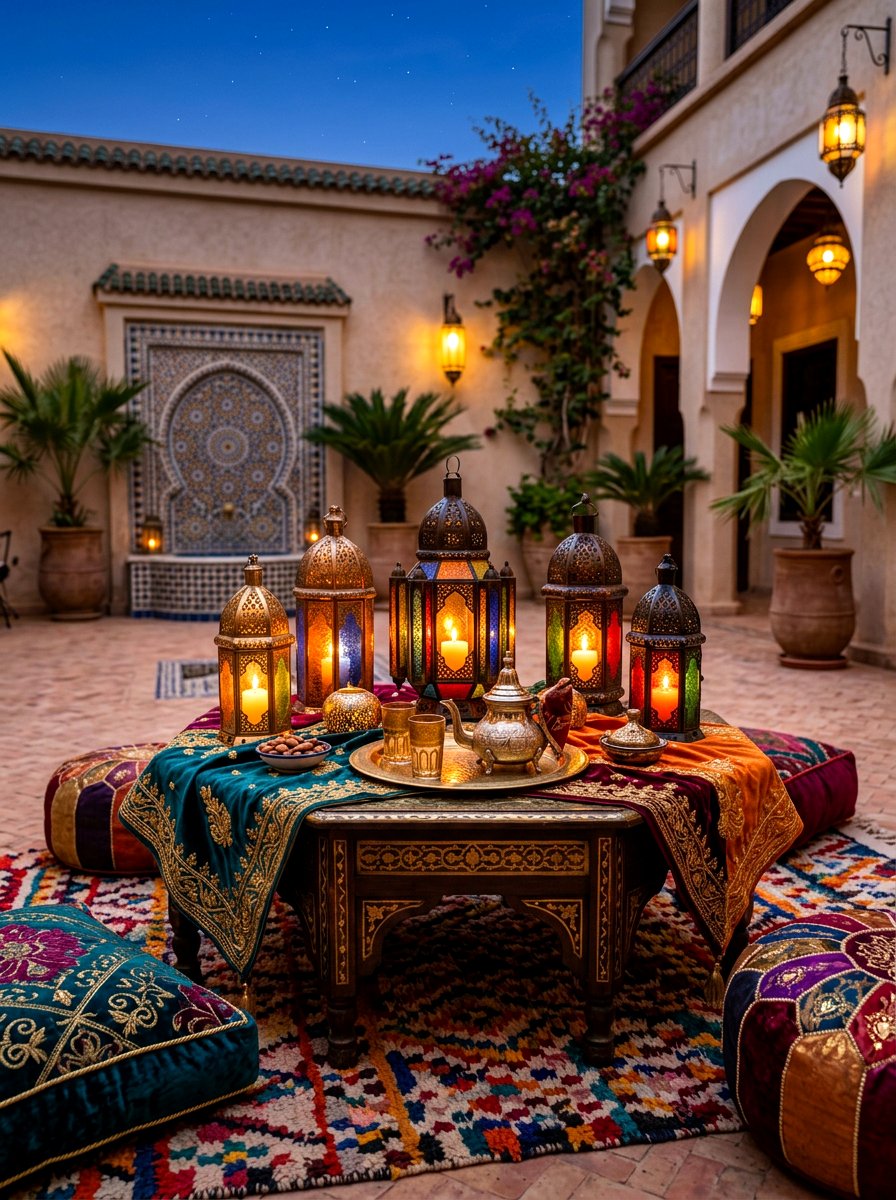 Moroccan lantern outdoor table - 30 summer patio tablescape ideas