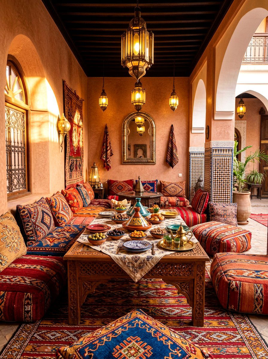 Moroccan lounge dining space - 30 sunset dinner table ideas