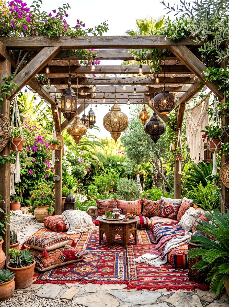 Moroccan pergola lanterns - 30 pergola lighting ideas