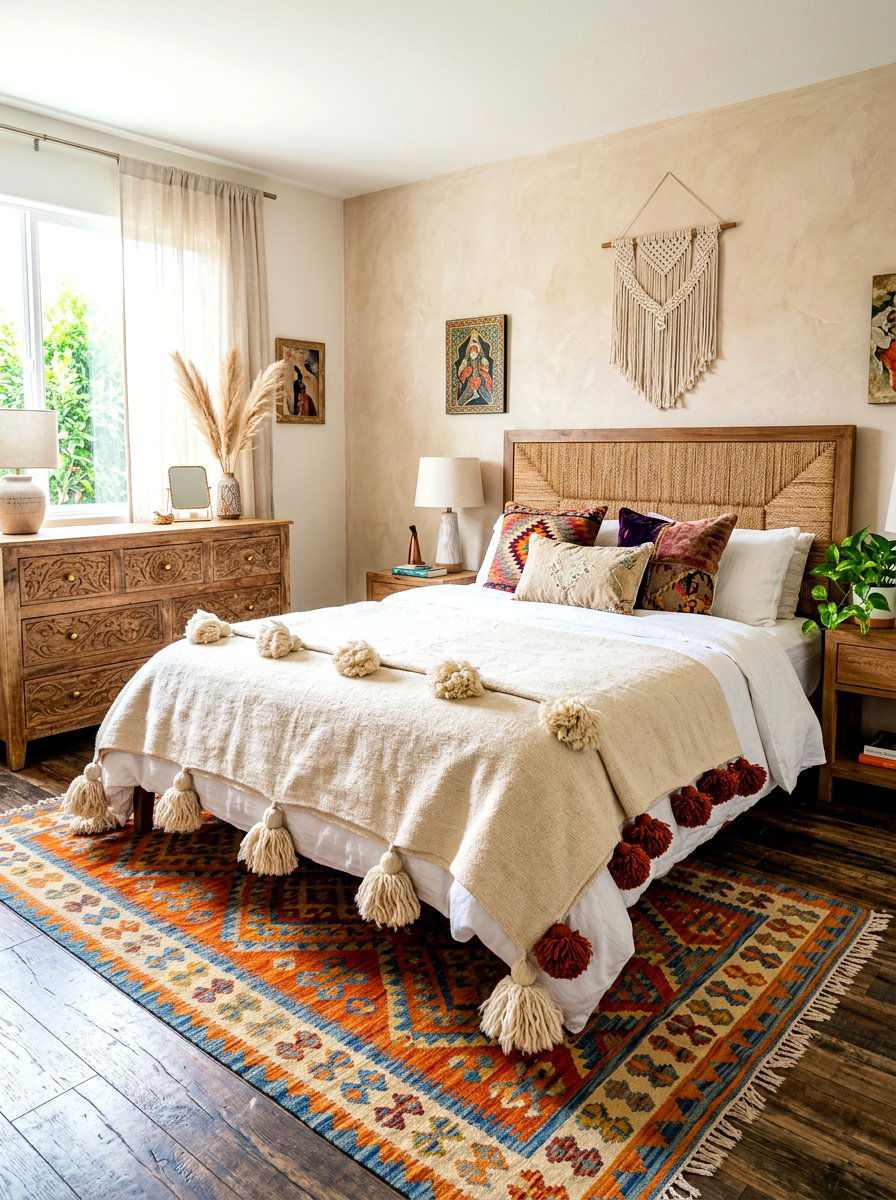 Moroccan pom pom blanket - 30 designer bedding bedroom ideas