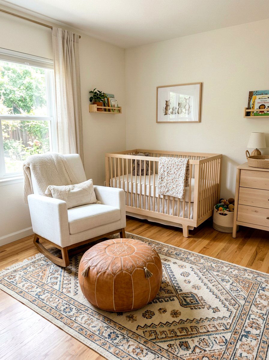 Moroccan pouf nursery - 30 boho nursery ideas