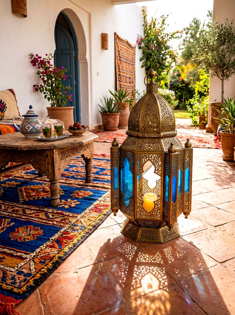 Moroccan style lantern on porch floor - 30 porch lantern styling ideas