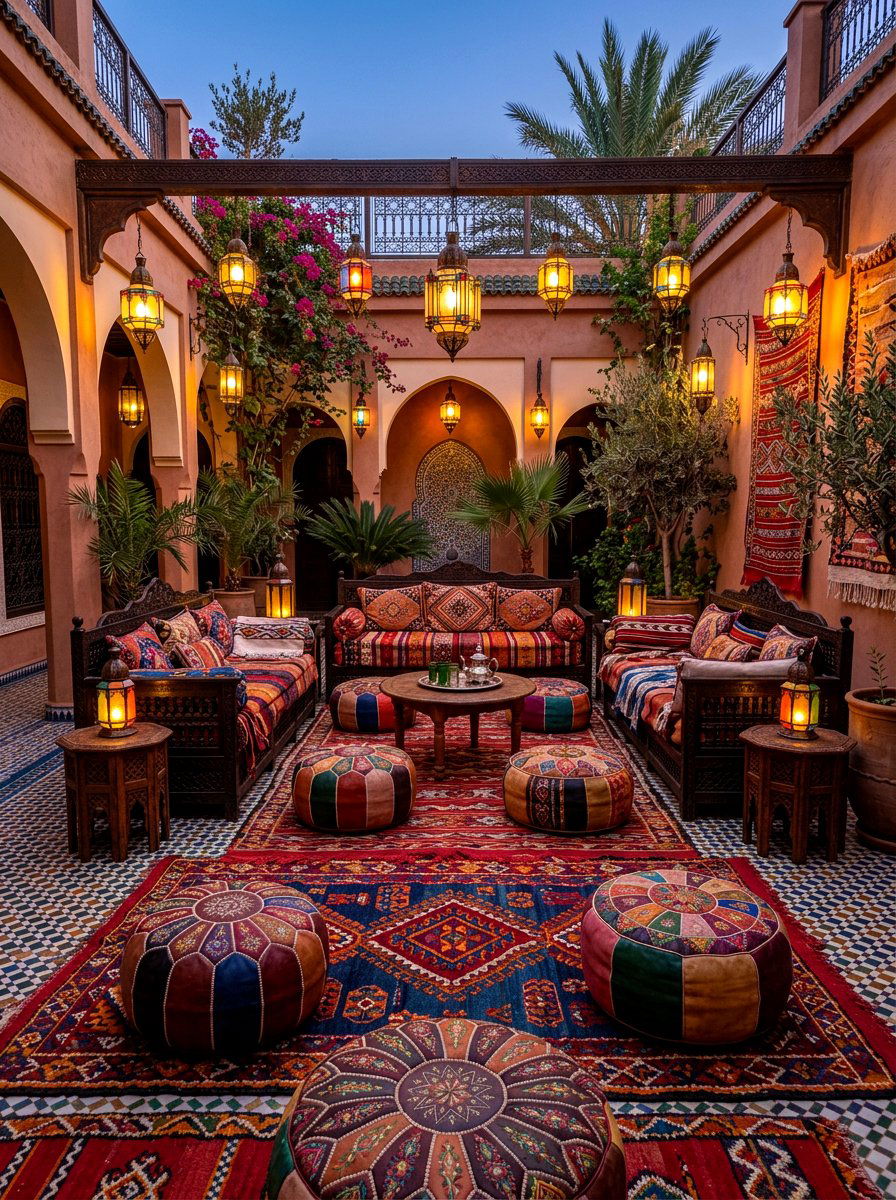 Moroccan style outdoor rug lounge - 30 starlit patio hosting ideas