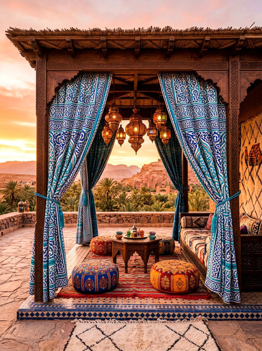 Moroccan style patterned curtains - 30 cabana curtain ideas