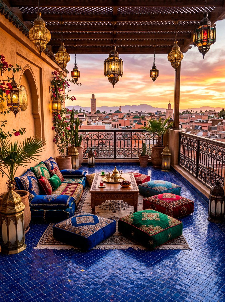 Moroccan style terrace - 30 terrace lounge ideas aesthetic