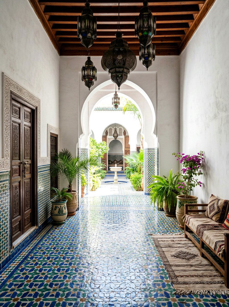 Moroccan tile courtyard entryway - 30 courtyard house entry ideas