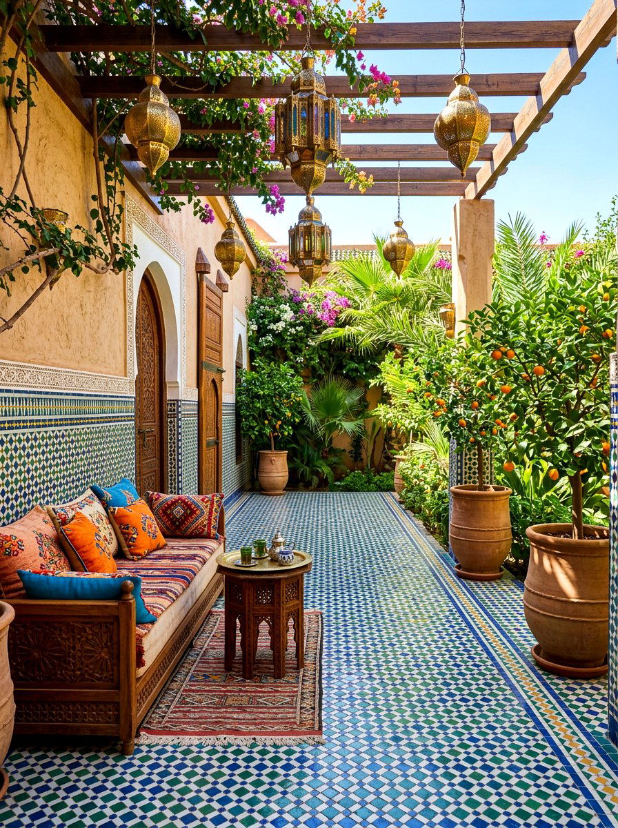 Moroccan tile patio - 30 courtyard garden ideas