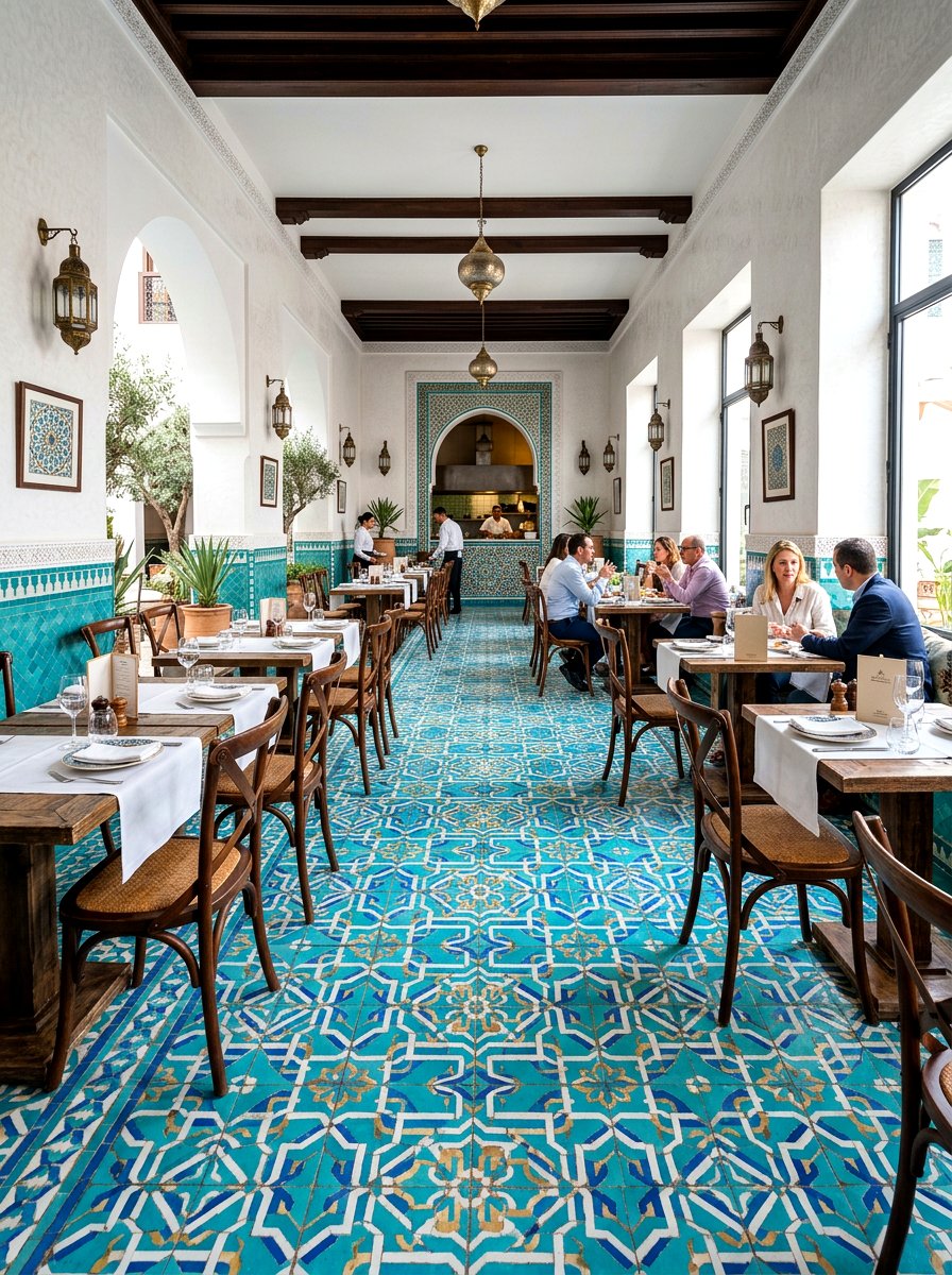 Moroccan tile pattern - 30 boutique restaurant dining ideas
