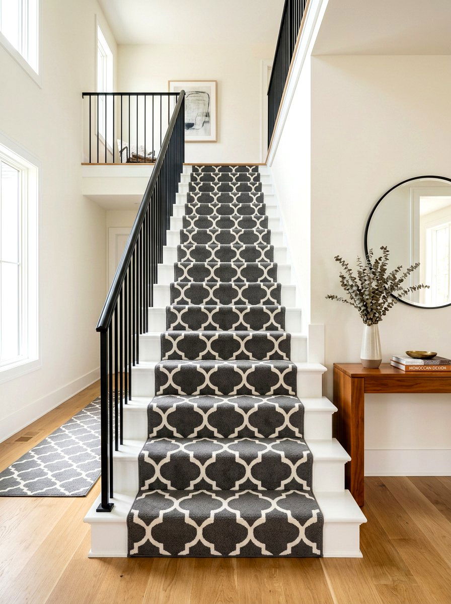 Moroccan trellis stair runner - 30 staircase runner ideas