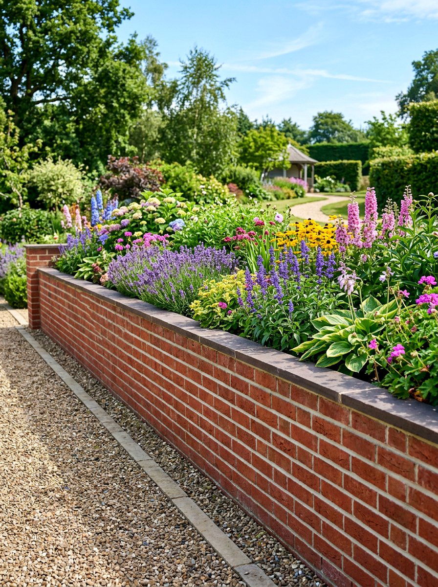 Mortared brick garden wall - 30 brick raised bed ideas