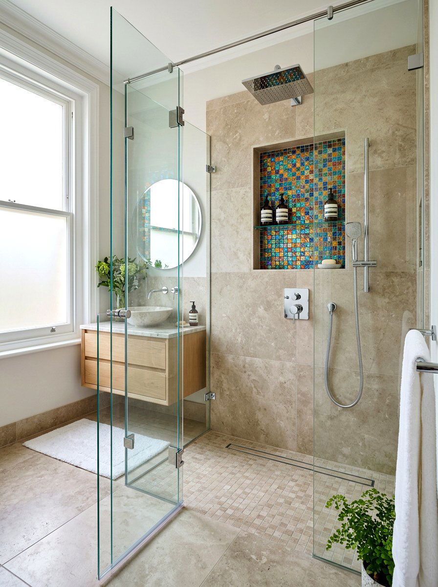 Mosaic Accent Shower Niche - 30 shower niche ideas