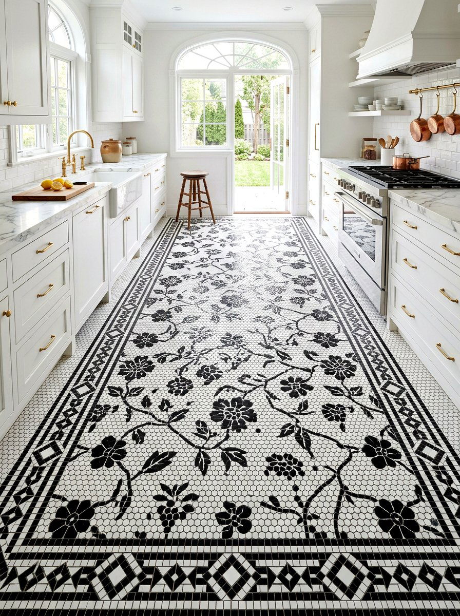 Mosaic Floor Tile - 30 bistro kitchen ideas